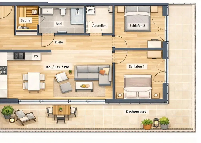Meerverliebt - Penthousewohnung Mit Dachterrasse, Sauna - Strandnah! Daire